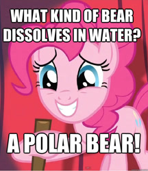 Size: 625x725 | Tagged: safe, pinkie pie, earth pony, pony, chemistry joke, female, mare, pink coat, pink mane, pun, solo