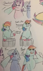 Size: 585x960 | Tagged: safe, artist:lieutenantcactus, derpibooru import, rainbow dash, starlight glimmer, trixie, pegasus, pony, traditional art