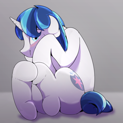 Size: 4284x4264 | Tagged: safe, artist:sidekick, shining armor, pony, unicorn, absurd resolution, curled up, cute, hooves, shy, sitting, solo, underhoof