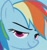 Size: 328x350 | Tagged: safe, rainbow dash, pegasus, pony, bedroom eyes, blue mane, dreamworks face, female, mare, multicolored mane