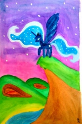 Size: 1033x1553 | Tagged: safe, artist:dawn-designs-art, princess luna, alicorn, pony, dream, dreamscape, solo, traditional art, watercolor painting