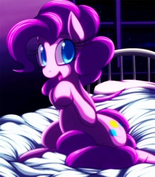 Size: 700x800 | Tagged: safe, artist:c.d.i., pinkie pie, earth pony, pony, bed, female, mare, pink coat, pink mane, solo