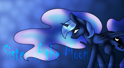 Size: 1024x563 | Tagged: safe, artist:immagoddampony, princess luna, alicorn, pony, female, gradient background, horn, mare, solo