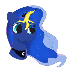 Size: 3118x3211 | Tagged: safe, artist:dotdotdotfreak, princess luna, alicorn, pony, banana peel, simple background, solo, transparent background