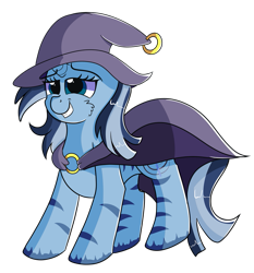 Size: 863x926 | Tagged: safe, artist:rainbowtashie, derpibooru import, trixie, zecora, oc, hybrid, pony, unicorn, zebra, zebracorn, cape, clothes, commissioner:bigonionbean, female, fusion, hat, mare