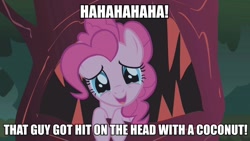 Size: 960x540 | Tagged: safe, pinkie pie, earth pony, pony, caption, image macro, laughter song, rock-a-bye bivalve, spongebob squarepants