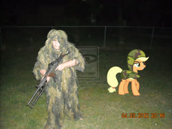 Size: 1280x960 | Tagged: safe, artist:djwildwulf, applejack, earth pony, pony, brony, photo, sniper