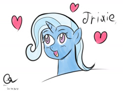 Size: 1600x1200 | Tagged: safe, artist:owlisun, derpibooru import, trixie, pony, unicorn, digital art, drawing, female, heart, mare, simple background, solo