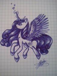 Size: 1536x2048 | Tagged: safe, artist:vlalizavladarose, princess cadance, alicorn, pony, lined paper, monochrome, solo, traditional art