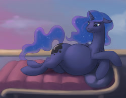 Size: 1280x1000 | Tagged: safe, artist:difetra, princess luna, alicorn, pony, belly, floppy ears, on side, pregluna, pregnant, sofa, solo