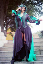 Size: 400x600 | Tagged: safe, artist:dashcosplay, queen chrysalis, human, cosplay, irl, irl human, photo, solo, stairs