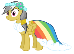 Size: 1361x1000 | Tagged: safe, daring do, rainbow dash, pegasus, pony, clothes, dress, gala, gala dress