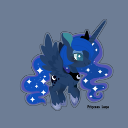 Size: 800x800 | Tagged: safe, artist:snow angel, princess luna, alicorn, pony, chibi, simple background, solo, spread wings, starry eyes, wingding eyes