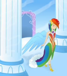 Size: 800x900 | Tagged: safe, artist:swiftstart, rainbow dash, clothes, female, humanized, multicolored hair, winged humanization