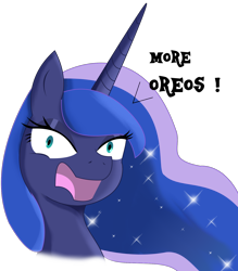 Size: 1440x1644 | Tagged: safe, artist:soulrainbow, princess luna, alicorn, pony, cookie, food, oreo, rage, royalty, simple background, solo, transparent background