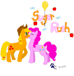 Size: 900x924 | Tagged: safe, artist:jayartemiswolf, applejack, pinkie pie, earth pony, pony, applepie, blushing, female, kissing, lesbian, shipping