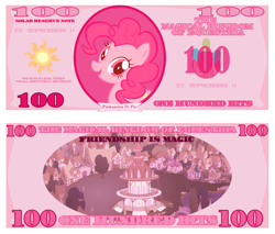 Size: 1200x1020 | Tagged: safe, artist:cradet, part of a series, part of a set, pinkie pie, earth pony, pony, bill, bits, money, ponyville, stock vector