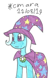 Size: 590x861 | Tagged: safe, artist:carlycmarathecat, artist:cmara, derpibooru import, trixie, pony, unicorn, female, mare, solo, traditional art