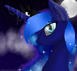 Size: 1286x1200 | Tagged: safe, artist:kkisi, princess luna, alicorn, pony, ear fluff, moon, solo, stars