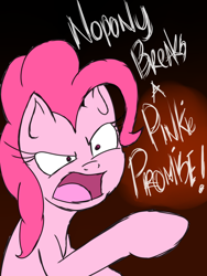 Size: 1200x1600 | Tagged: safe, artist:kyroking, pinkie pie, earth pony, pony, angry, female, mare, pink coat, pink mane, pinkie promise