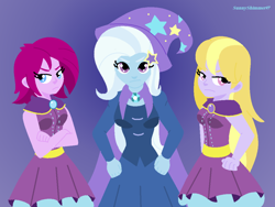 Size: 1024x769 | Tagged: safe, artist:a-r-i-a-1997, derpibooru import, fuchsia blush, lavender lace, trixie, equestria girls, rainbow rocks, background human, female, trixie and the illusions