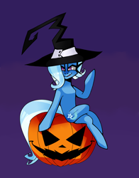 Size: 5100x6500 | Tagged: safe, artist:voltech99, derpibooru import, trixie, pony, unicorn, absurd resolution, female, hat, jack-o-lantern, mare, solo, witch