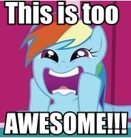 Size: 192x202 | Tagged: safe, edit, edited screencap, screencap, rainbow dash, pegasus, pony, applebuck season, dashface, face swap, image macro, picture for breezies, reaction image, so awesome, solo