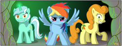 Size: 5775x2160 | Tagged: safe, artist:thunderelemental, carrot top, golden harvest, lyra heartstrings, rainbow dash, pegasus, pony