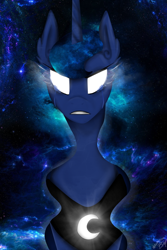 Size: 1200x1800 | Tagged: safe, artist:nekomellow, princess luna, alicorn, pony, badass, glowing eyes, solo