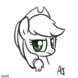 Size: 600x600 | Tagged: safe, artist:773her, applejack, earth pony, pony, bust, female, green eyes, mare, signature, simple background, solo, white background