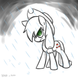 Size: 1000x1000 | Tagged: safe, artist:773her, applejack, earth pony, pony, female, mare, rain, solo