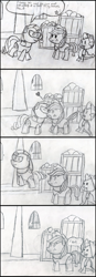 Size: 900x2578 | Tagged: safe, artist:thebigapple, applejack, rarity, spike, dragon, earth pony, pony, unicorn, crossover, female, kissing, lesbian, mario, monochrome, paper mario, paper mario: the thousand year door, rarijack, shipping