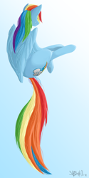 Size: 1494x3000 | Tagged: safe, artist:copycatastrophe, rainbow dash, pegasus, pony, female, gradient background, mare, signature, solo