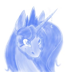 Size: 1000x1000 | Tagged: safe, artist:geomancing, princess luna, alicorn, pony, bust, hoers, horn jewelry, jewelry, monochrome, portrait, solo, three quarter view