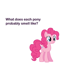 Size: 782x696 | Tagged: safe, pinkie pie, earth pony, pony, female, mare, meta, pink coat, pink mane, text, wat