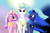 Size: 2000x1333 | Tagged: safe, artist:odooee, princess cadance, princess celestia, princess luna, alicorn, pony, crown, female, horn, jewelry, mare, regalia, siblings, sisters