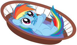 Size: 2600x1536 | Tagged: dead source, safe, artist:chubble-munch, rainbow dash, pegasus, pony, basket, cute, dashabetes, female, filly, filly rainbow dash, mouth hold, simple background, solo, toy, transparent background, vector, wonderbolts, younger