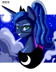 Size: 1435x1825 | Tagged: safe, artist:skyart301, princess luna, alicorn, pony, female, glasses, horn, mare, solo