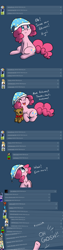 Size: 1000x3999 | Tagged: safe, artist:maplesunrise, pinkie pie, earth pony, pony, ask snuggle pie, followers, hat, nightcap, teddy bear, tumblr