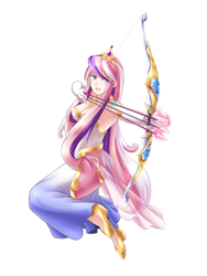 Size: 922x1229 | Tagged: safe, artist:yatonokami, princess cadance, human, archery, armpits, arrow, bow (weapon), bow and arrow, cleavage, clothes, commission, cutie mark, evening gloves, female, humanized, open mouth, simple background, solo, transparent background, weapon