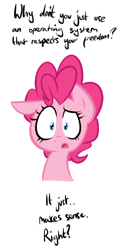 Size: 386x778 | Tagged: safe, artist:shoutingisfun, pinkie pie, earth pony, pony, mouthpiece, operating system, solo