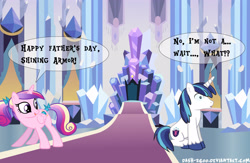 Size: 2785x1818 | Tagged: safe, artist:dash2600, artist:dm29, princess cadance, shining armor, alicorn, pony, unicorn, dialogue, father's day, female, implied pregnancy, male, shiningcadance, shipping, straight