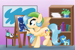 Size: 6000x4000 | Tagged: safe, artist:blupolicebox, princess luna, oc, alicorn, pony, book, easel, mug, paint, paintbrush, painting