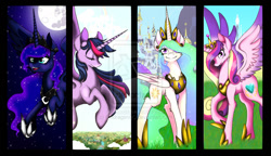 Size: 1024x589 | Tagged: safe, artist:o0dragon0o, princess cadance, princess celestia, princess luna, twilight sparkle, twilight sparkle (alicorn), alicorn, pony, alicorn tetrarchy, female, mare