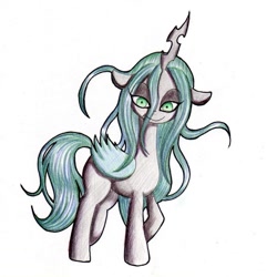 Size: 1024x1024 | Tagged: safe, artist:unousaya, queen chrysalis, changeling, changeling queen, filly, solo, traditional art