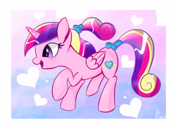 Size: 2625x1925 | Tagged: safe, artist:kawaiipony2, princess cadance, alicorn, pony, bow, hair bow, heart, ponytail, solo, sunshine sunshine, tail bow, younger