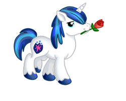 Size: 1280x1025 | Tagged: safe, artist:kuromi, shining armor, pony, unicorn, mouth hold, rose, solo