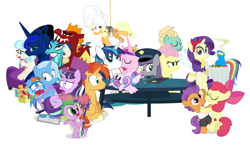Size: 1100x647 | Tagged: safe, artist:dm29, apple bloom, applejack, boulder (pet), coco pommel, fluttershy, garble, maud pie, princess cadance, princess ember, princess flurry heart, princess luna, rainbow dash, rarity, shining armor, snowfall frost, spike, starlight glimmer, sunburst, tender taps, trixie, zephyr breeze, alicorn, dragon, earth pony, pegasus, pony, unicorn, a hearth's warming tail, applejack's "day" off, flutter brutter, gauntlet of fire, newbie dash, no second prances, on your marks, the crystalling, the gift of the maud pie, the saddle row review, angel rarity, backwards cutie mark, bathrobe, beach chair, bloodstone scepter, clothes, cold, cracked armor, crossing the memes, cutie mark, dancing, devil rarity, dragon lord spike, emble, female, filly, garble's hugs, hat, hearth's warming, male, mare, meme, menu, now you're thinking with portals, portal, present, rainbow trash, safety goggles, shipping, sofa, spirit of hearth's warming yet to come, straight, tenderbloom, the cmc's cutie marks, the meme continues, the story so far of season 6, this isn't even my final form, toolbelt, top hat, towel, trash can, wonderbolts uniform