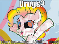 Size: 900x678 | Tagged: safe, artist:pronzoc, pinkie pie, earth pony, pony, drugs, image macro, junkie pie