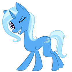 Size: 1000x1000 | Tagged: safe, artist:light-of-pluto, derpibooru import, trixie, pony, unicorn, female, grin, mare, simple background, smiling, solo, wink